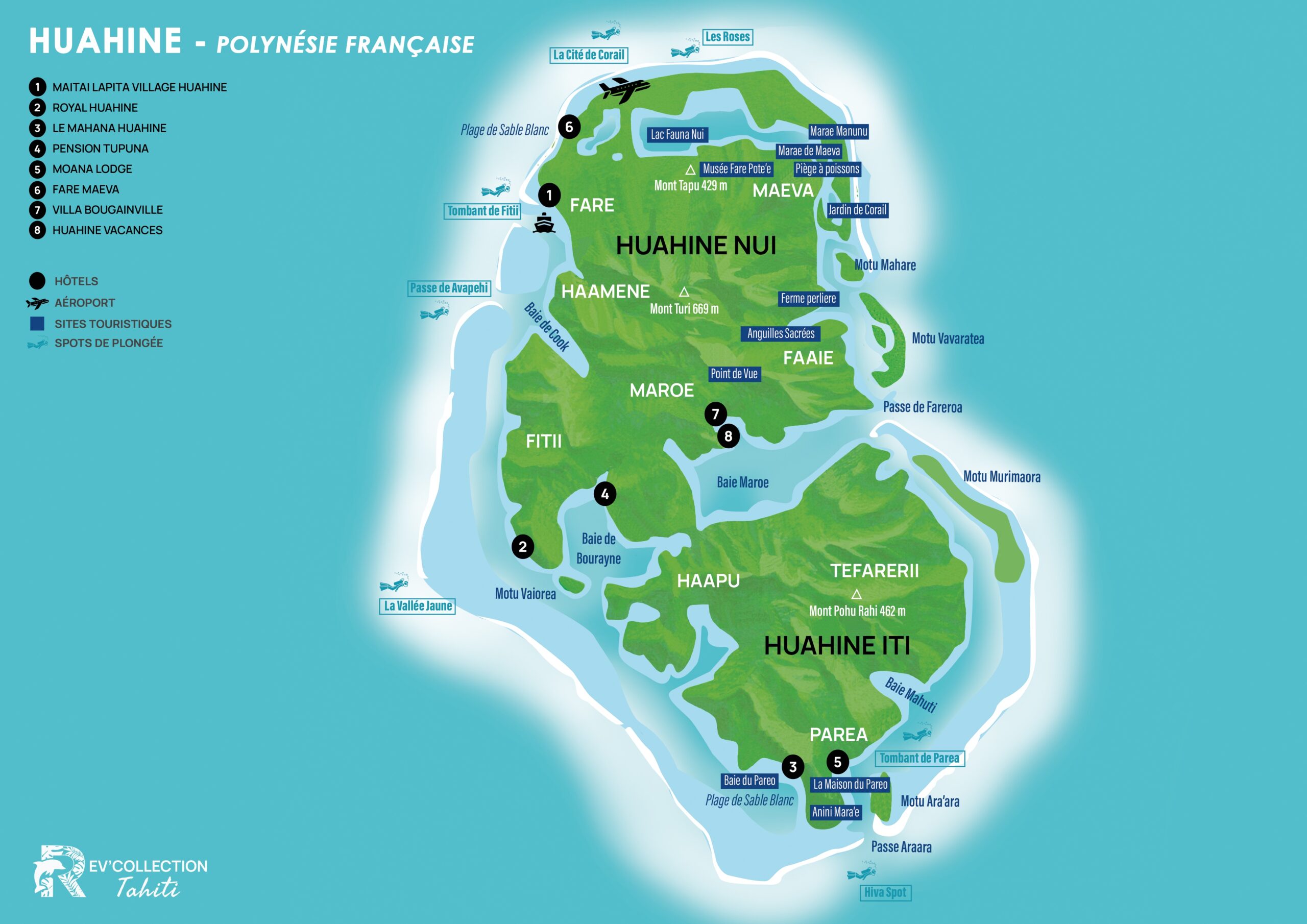 Carte illustrée de l'île de Huahine